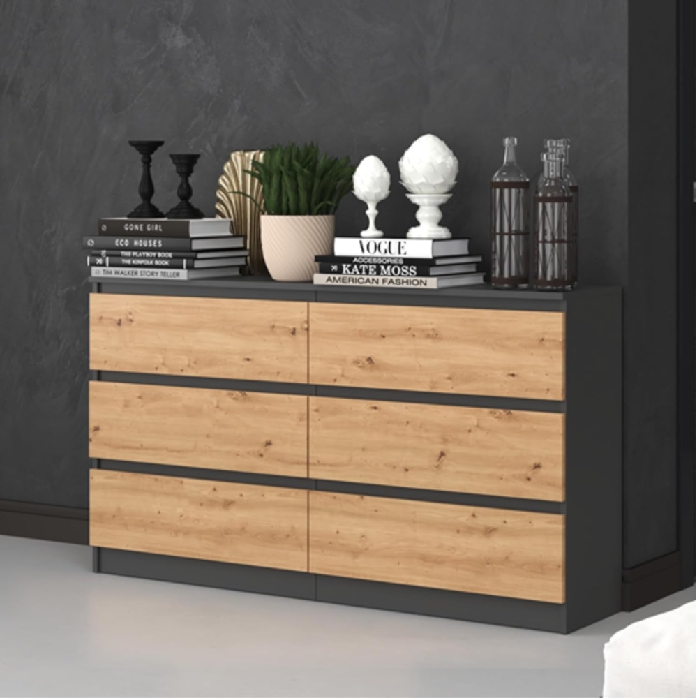 Home Collective Kommode Highboard Sideboard für Flur Schlafzimmer Wohnzimmer (Perfekt für Wohnzimmer, Schlafzimmer oder Esszimmer), mit 6 Schubladen, Breite 140 cm Höhe 75, Anthrazit Artisan Bild 1