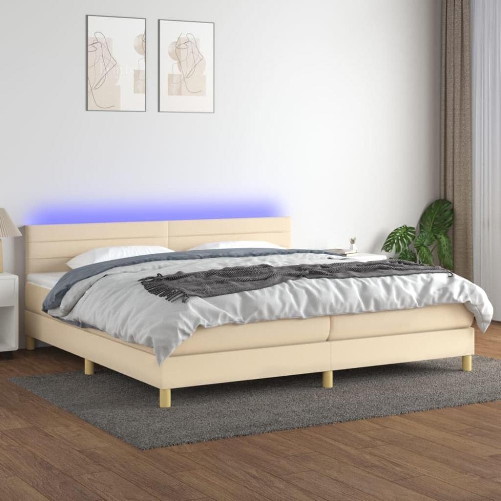 Boxspringbett mit Matratze & LED Stoff Creme 200x200 cm, Härtegrad: H2 [3133826] Bild 1