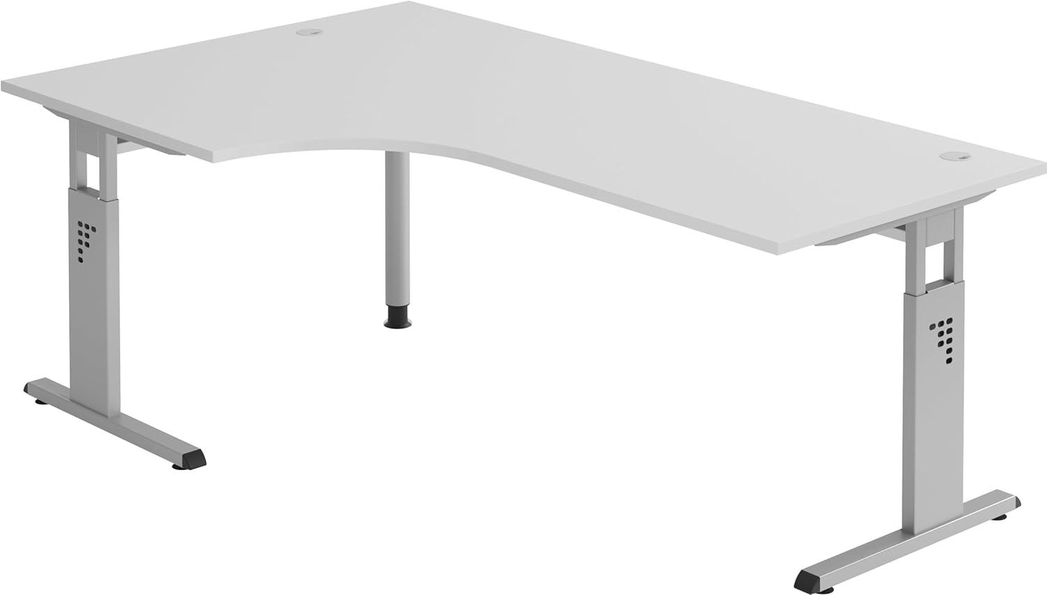 bümö® Stabiler Schreibtisch höhenverstellbar 200 x 120 cm | Eckschreibtisch in Grau | Büroschreibtisch mit Höheneinstellung | Tisch für Büro | Bürotisch in 9 Größen & 7 Dekoren Bild 1