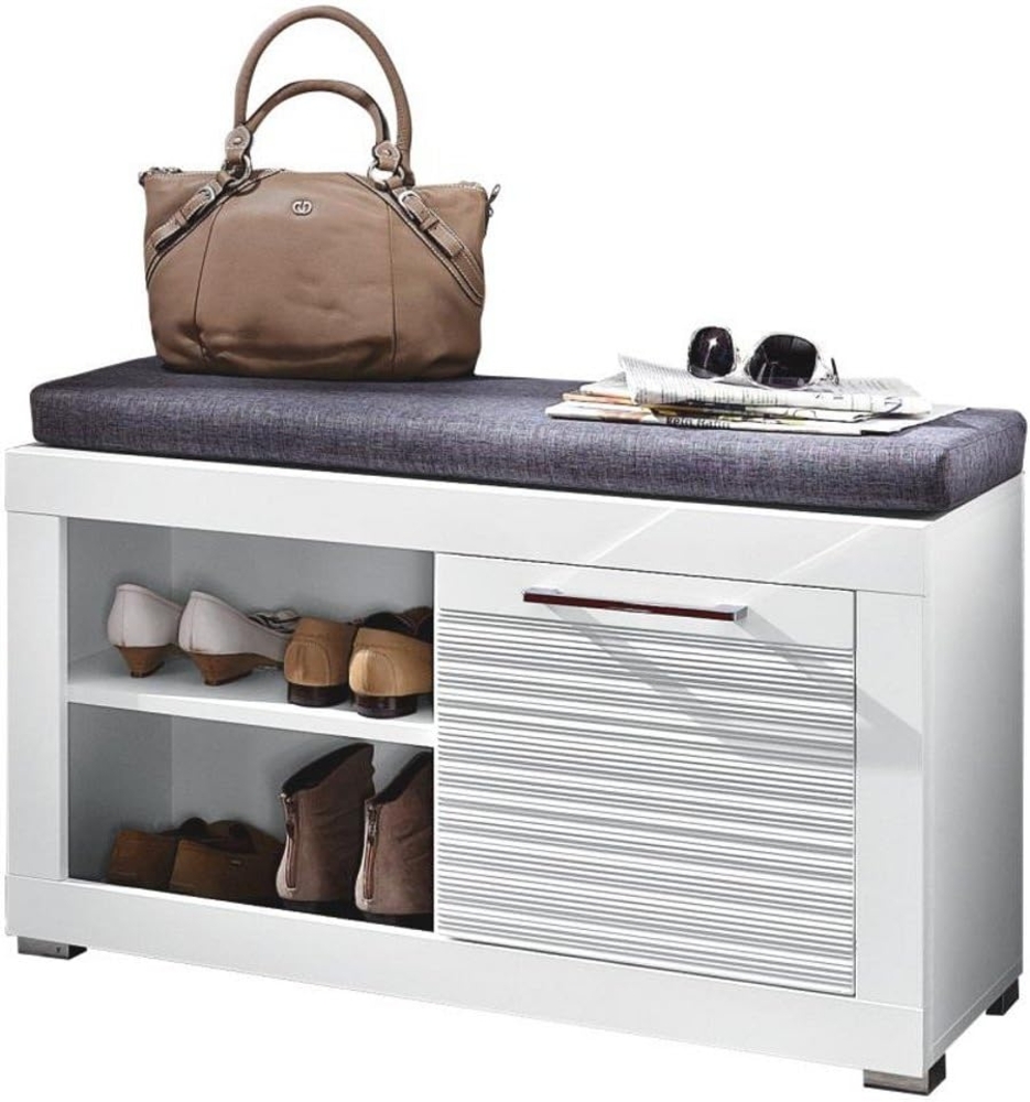 Bank LIFE mit Sitzkissen Schuhbank MDF weiß Hochglanz Bild 1