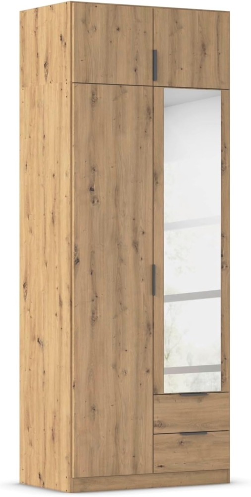 Rauch Möbel Lagoa, Kleiderschrank, Garderobe für Schlafzimmer, Kinderzimmer, Jugendzimmer 4-türig, mit Spiegel, 2 Schubladen, mit Zubehör Classic, Farbe Eiche Artisan, Holz, Breite 91 cm Bild 1