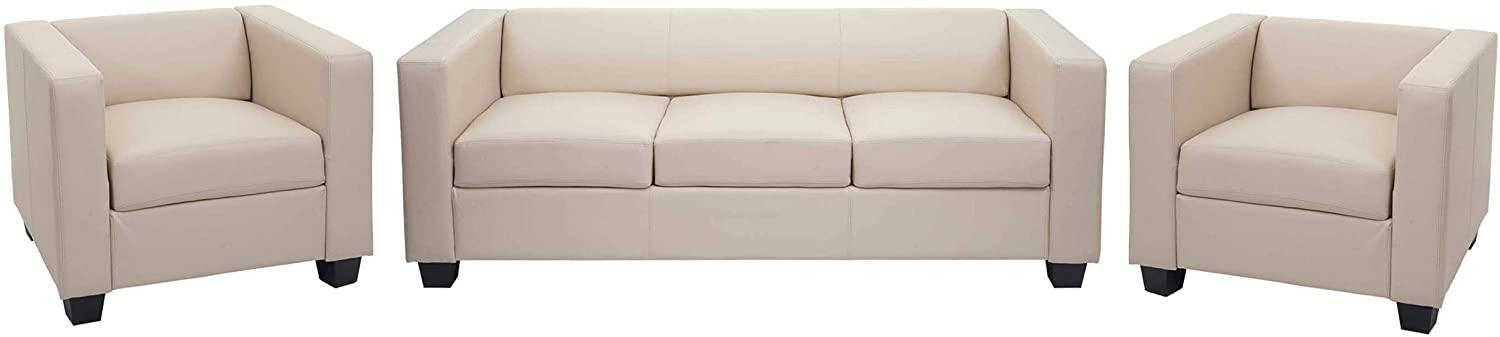 3-1-1 Sofagarnitur Couchgarnitur Loungesofa Lille ~ Kunstleder, creme Bild 1