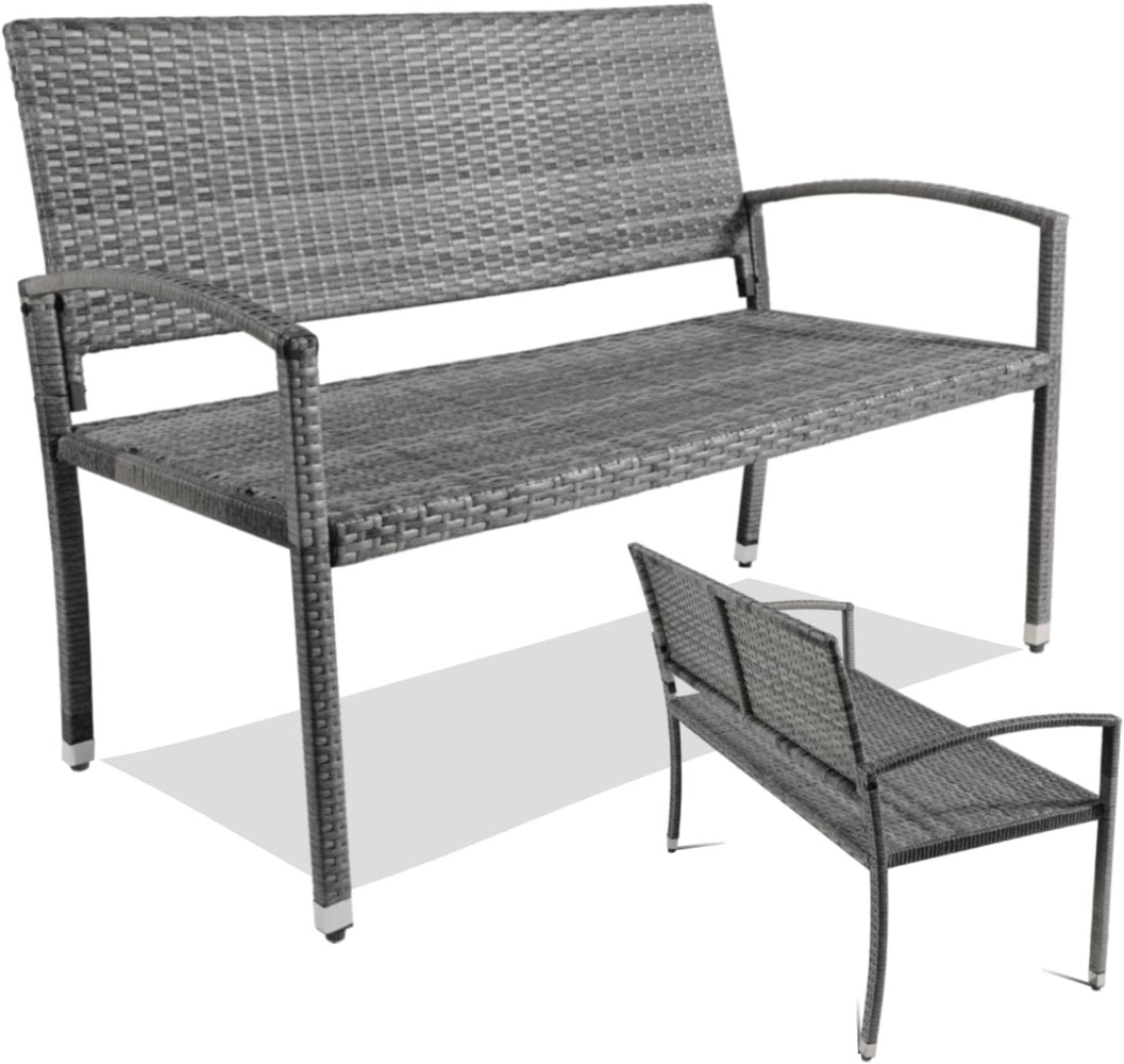 Clevich Gartenbank Rattan Wetterfest, 2 Sitzer Sitzbank, Terrassenbank mit Armlehnen, 320 kg Belastbar Balkon Bank, 122 x 60 x 85 cm Gartenmöbel für 2-3 Personen, für Innen- und Außenbereich, Grau Bild 1