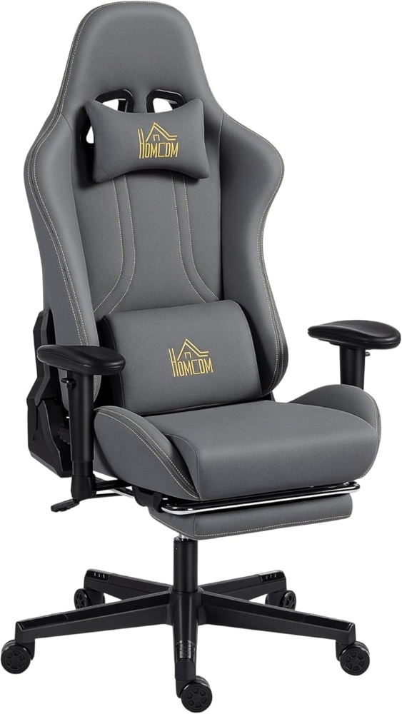 HOMCOM Gaming-Stuhl mit 3D-Armlehnen, rollbarer Schreibtischstuhl mit Lendenstütze (Computerstuhl, 1 St), drehbar, höhenverstellbar, Dunkelgrau Bild 1