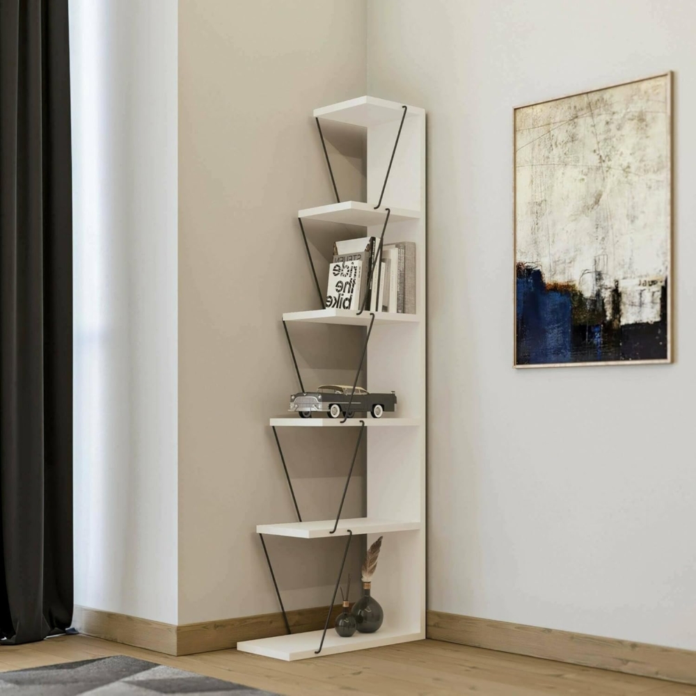 Dmora Libreria Mizar, Scaffale da ufficio, Mobile portalibri, Biblioteca, 50x22h150 cm, Bianco e Nero Bild 1