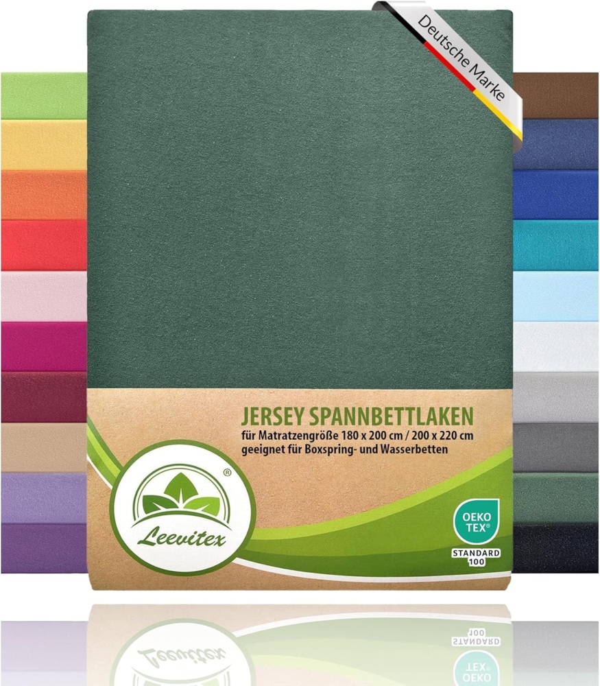 leevitex® Spannbettlaken Spannbettlaken Boxspringbett & Wasserbett Spannbettlaken 150 g/m², Gummizug: rundum, Mako-Baumwolle, ÖkoTex, 180x200 – 200x220 cm + 40 cm Steg Bild 1