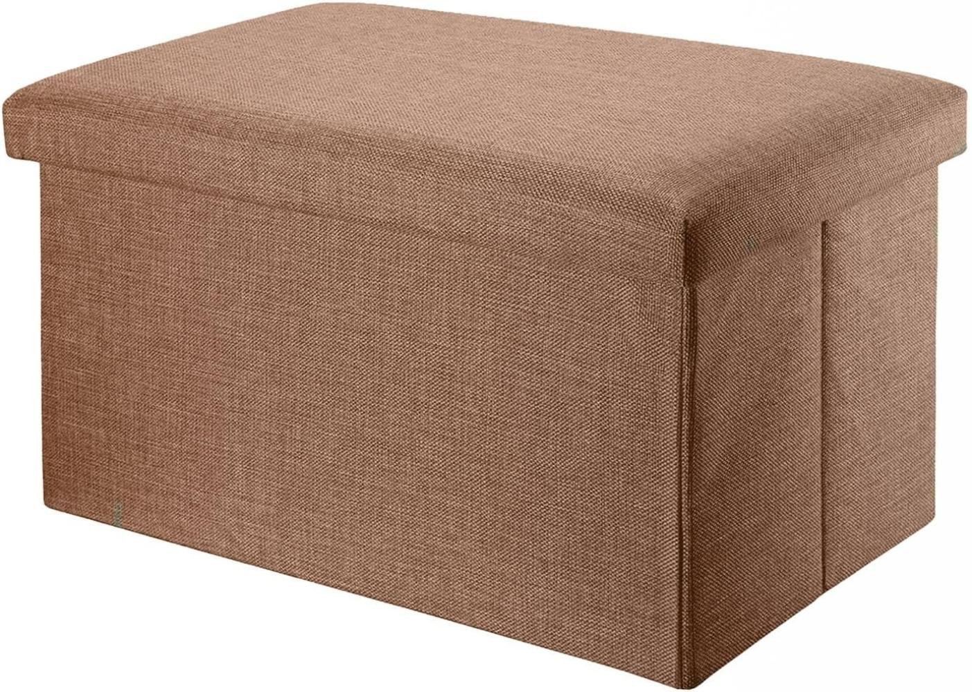 INTIRILIFE Faltbare Sitzbank 78x38x38 cm in Bernstein BRAUN - Sitzwürfel mit Stauraum und Deckel aus Stoff in Leinen Optik - Sitzcube Fußablage Aufbewahrungsbox Truhe Sitzhocker Bild 1