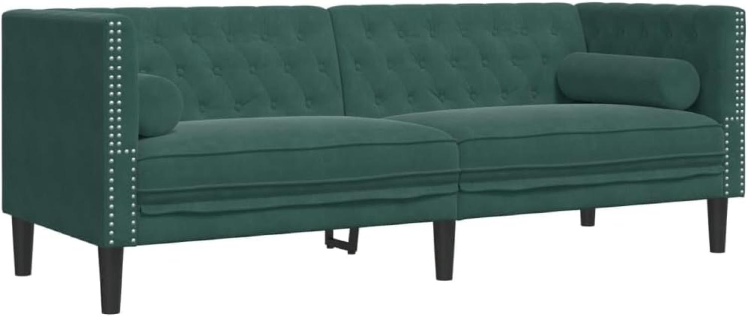 Chesterfield-Sofa mit Nackenrollen 3-Sitzer Dunkelgrün Samt 372695 Bild 1