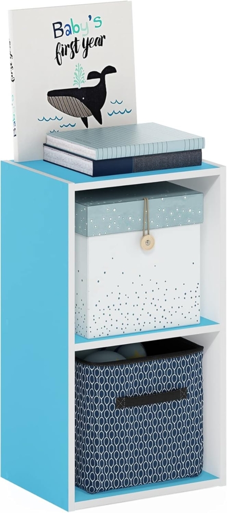Furinno Pasir 2-stufiges Bücherregal mit offenem Regal, Hellblau/Weiß Bild 1