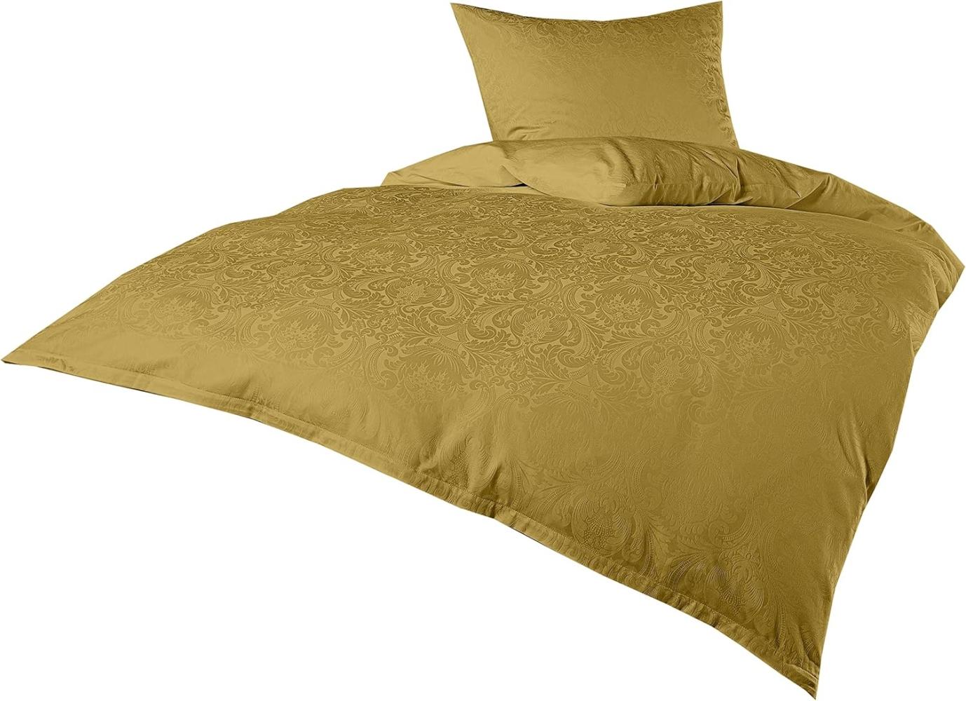 Mako Satin Damast Bettwäsche Ornament gold Garnitur 155x200 + 80x80 Bild 1