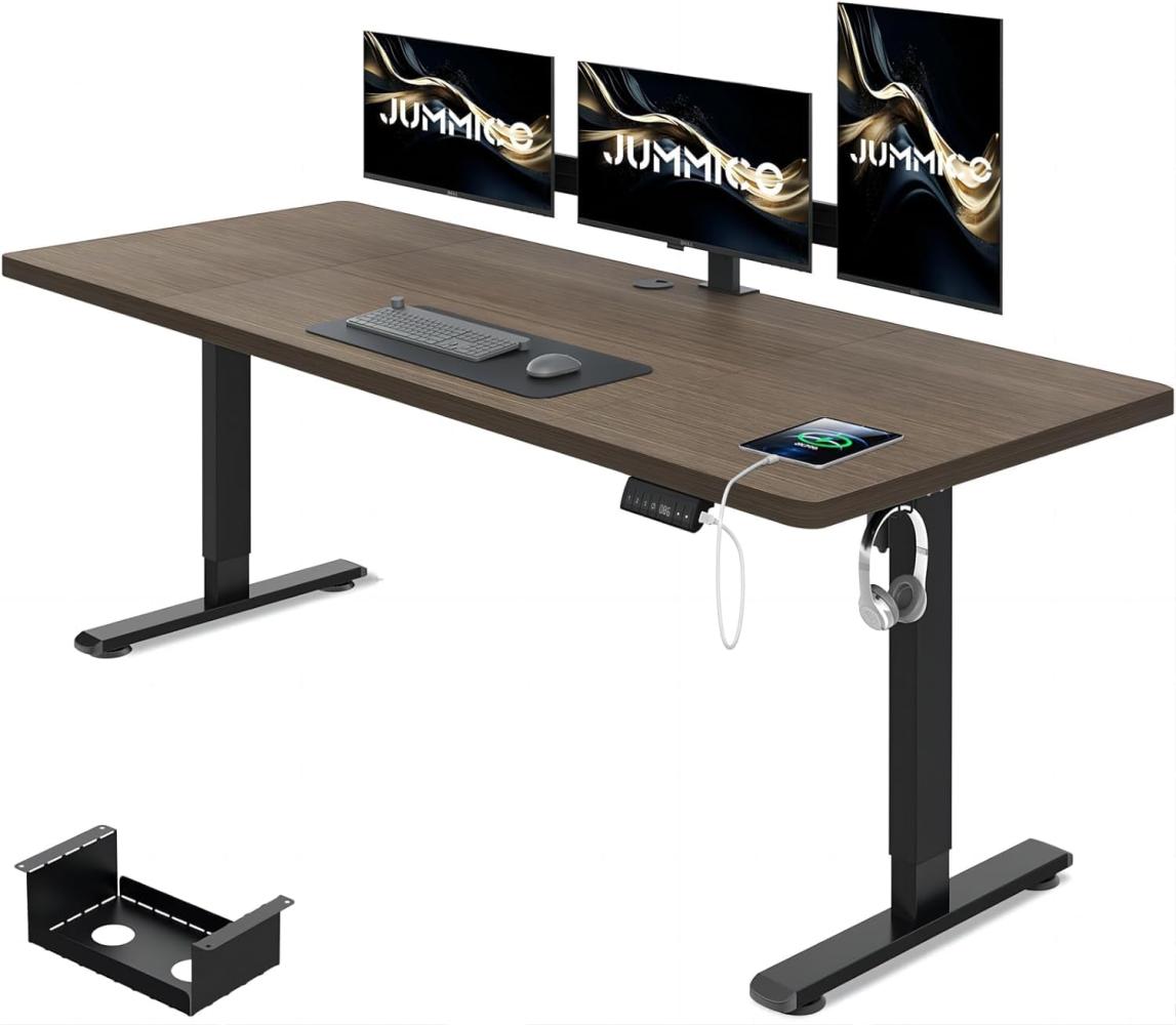 JUMMICO Höhenverstellbarer Schreibtisch 160 x 80 cm mit Kabelwanne, Höhenverstellbar Elektrisch Stehpult mit USB-Buchse, Computertisch, Ergonomischer Steh-Sitz Tisch, Bürotisch, Nussbaum Bild 1