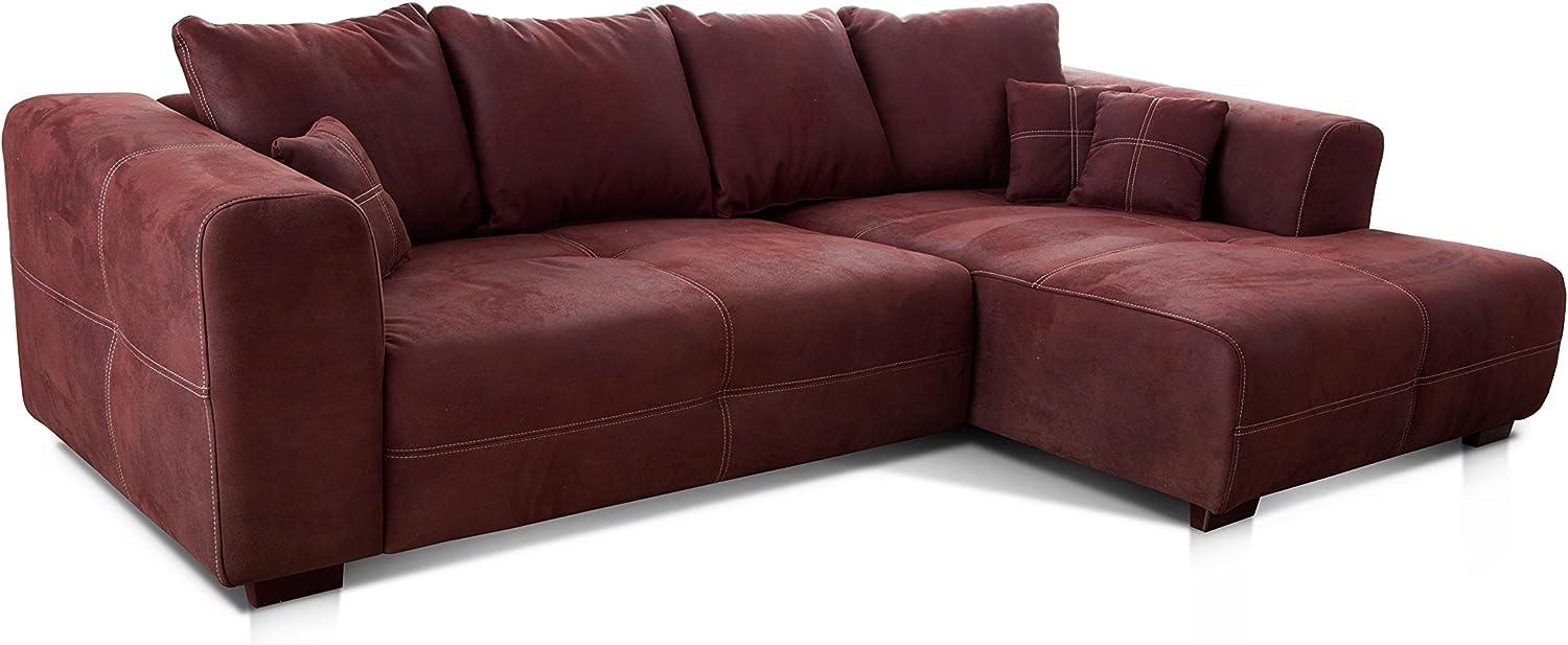 Cavadore Ecksofa Mavericco / XXL Eckcouch Inkl. Rückenkissen und Zierkissen / Longchair rechts / Industrial Style / 285 x 69 x 170 (BxHxT) / Mikrofaser Rot (bordeaux) Bild 1