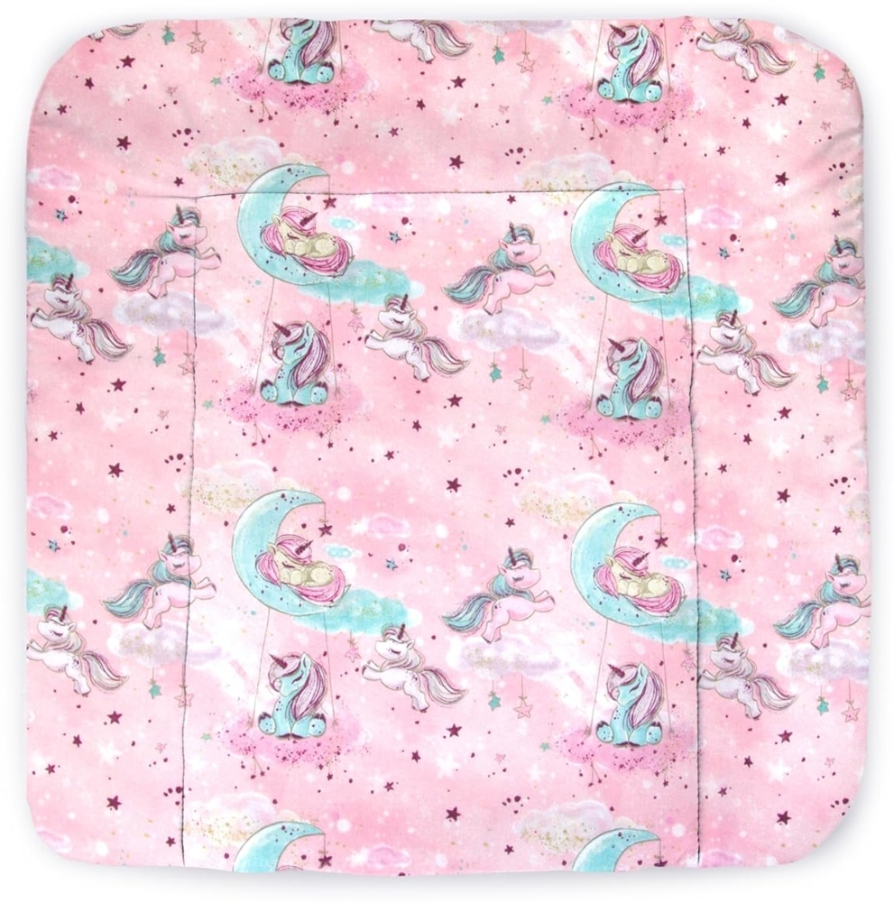 Balbina® Wickelunterlage Wasserdicht Wickeltischauflage Wickelauflage baumwolle 60x70 I Pink Einhorn Bild 1