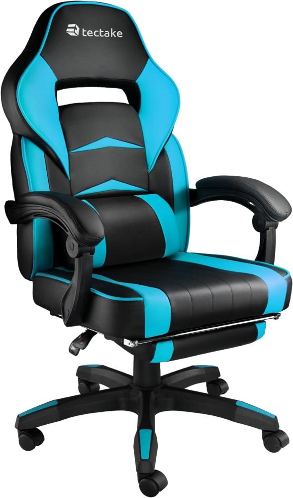 TecTake 800769 Bürostuhl mit Fußstütze, Chefsessel mit Lendenkissen, ergonomischer Schreibtischstuhl mit Armlehnen, höhenverstellbarer Gaming Stuhl - Diverse Farben - (Azur | Nr. 404741) Bild 1