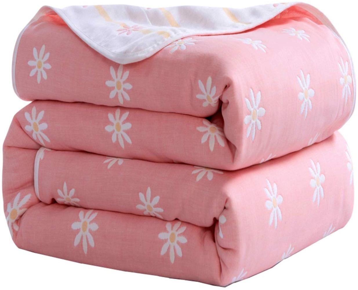 Hayisugal Kuscheldecke zweiseitig Tagesdecke Bettüberwurf 100% Baumwolle Kinder Überwurf Decke Baumwolldecke Bunte Decke Kinder Bettdecke Decken Winter Sofa Decke, Rosa Gänseblümchen, 120 x 150cm Bild 1