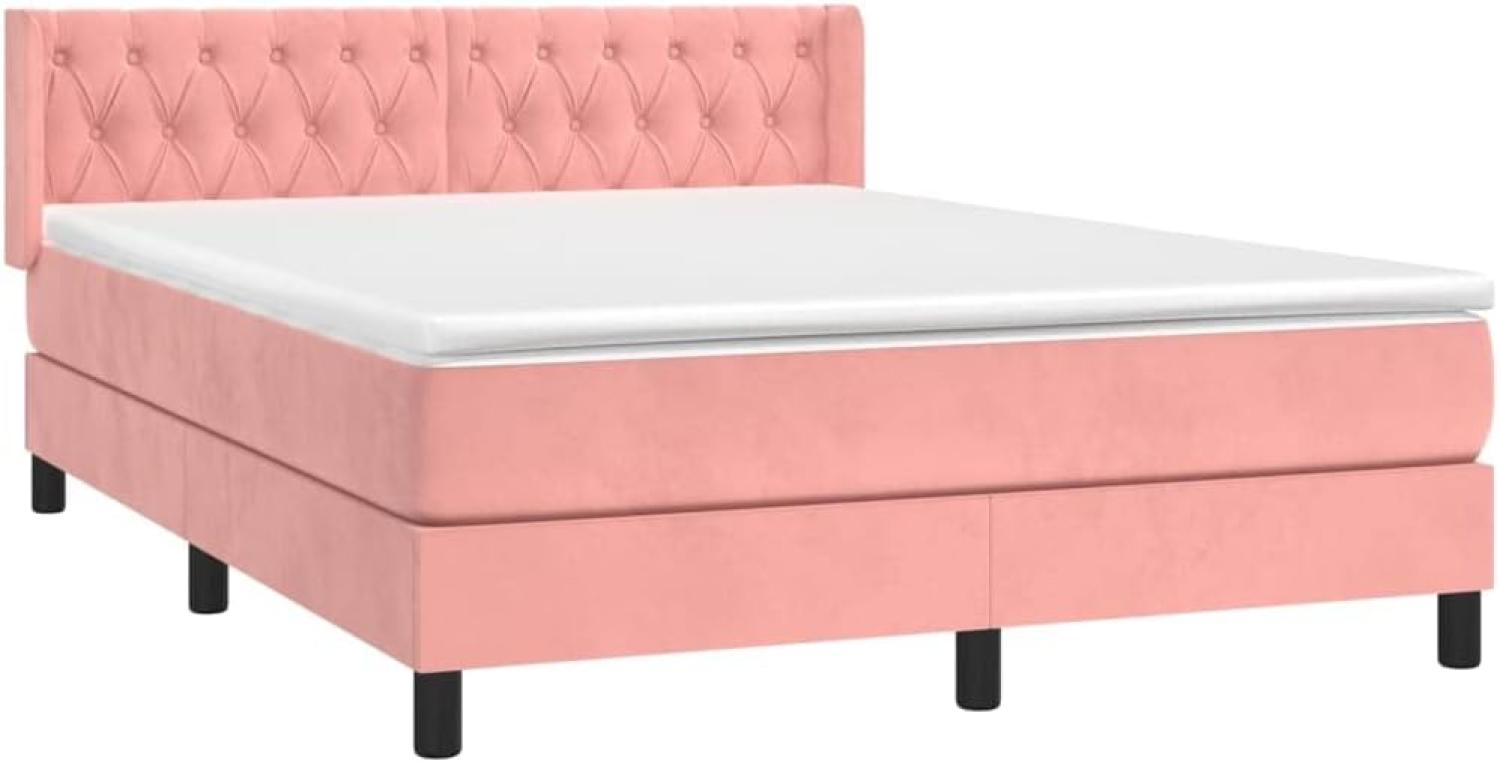 vidaXL Boxspringbett mit Matratze Rosa 140x200 cm Samt 3131146 Bild 1