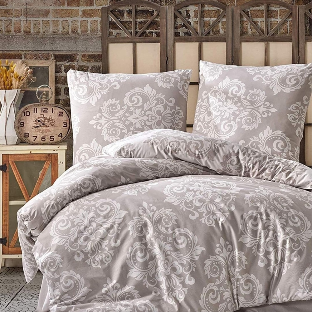 yadetextil Bettwäsche Bettwäsche 200x220 cm. 3 teilig set, Sade V2, Renforce, 3 teilig, Beige,100% Baumwolle/Renforcé,weiß geblümt,Sade V2 Bild 1