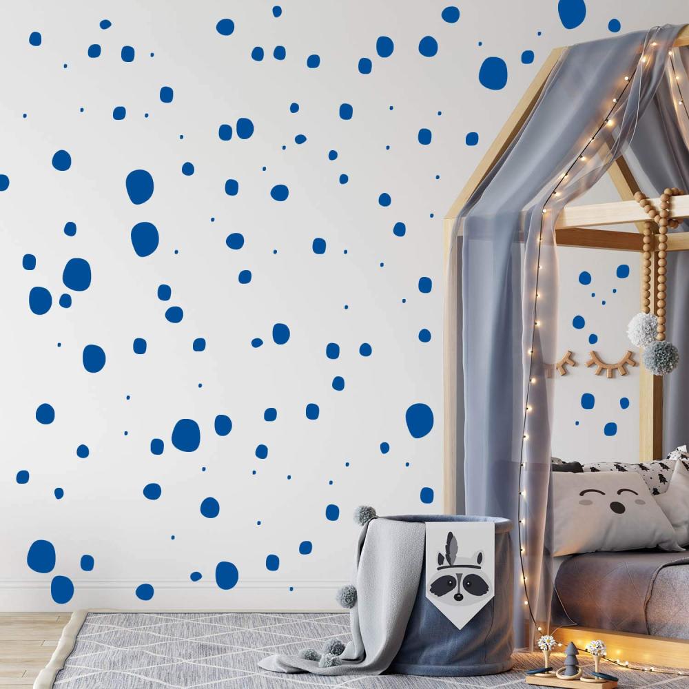 TUPFEN DOTS Wandtattoo 128 Stück | rund & handgezeichnet Punkte | Konfetti AUFKLEBER Kindergarten | unregelmäßige Punkte Wandsticker Kinderzimmer EINFARBIG (Blau) Bild 1