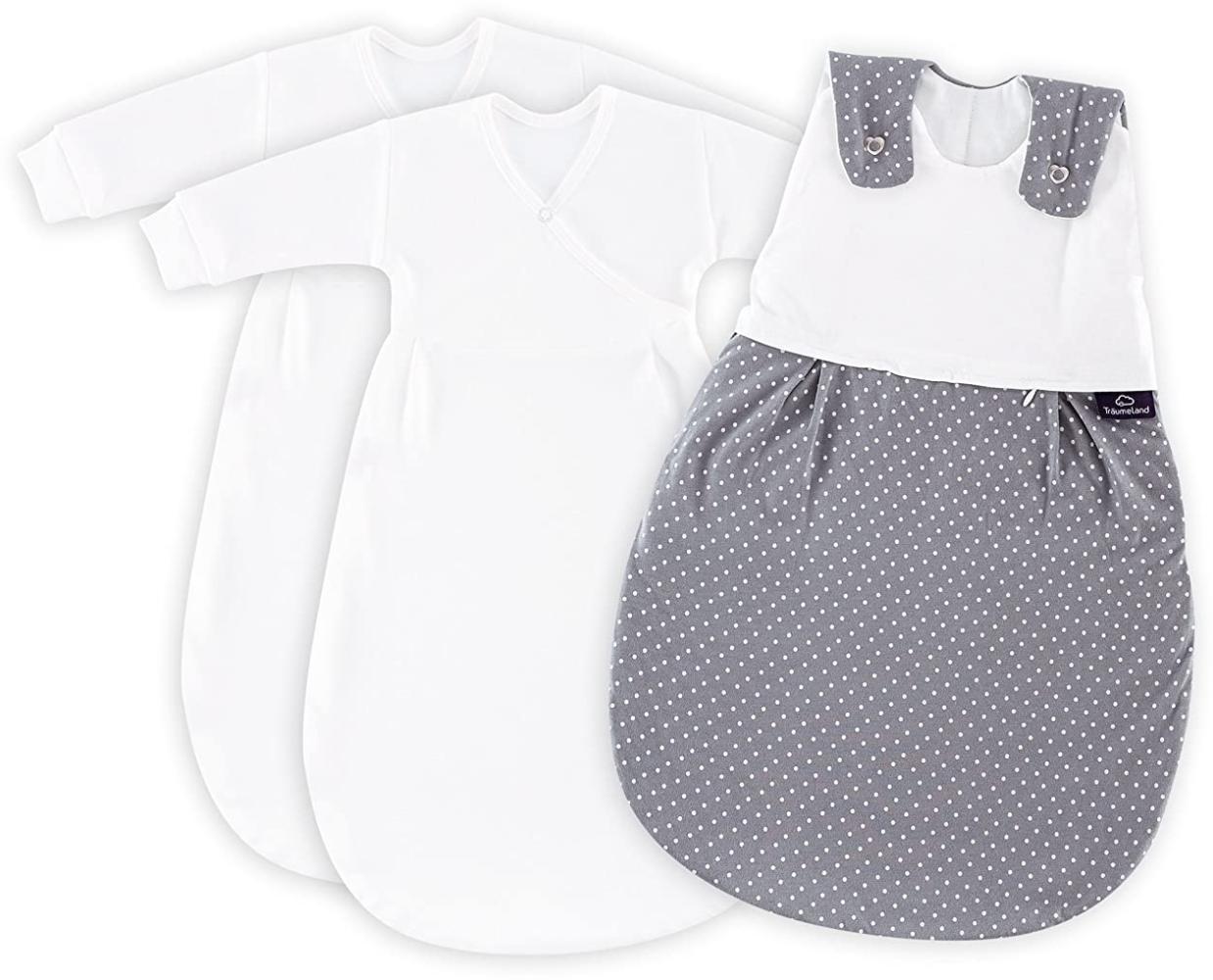 Träumeland Babyschlafsack LIEBMICH 3tlg. Set Pünktchen grau, Größe 56/62 Bild 1