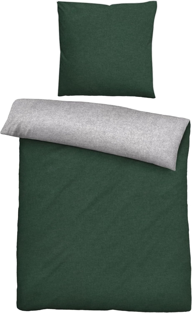 biberna Melange-Flanell Bettwäsche 0840500 MELANGE UNI, dunkelgrün, 1x 155x220 cm + 1x 80x80 cm Bild 1