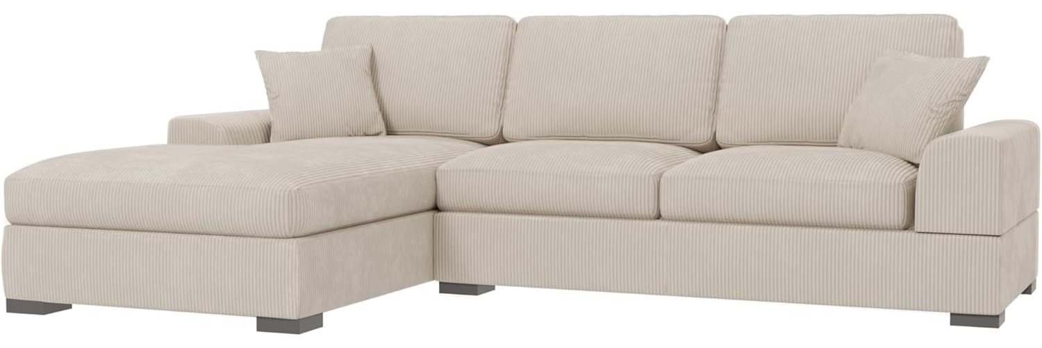 S-Style Möbel Ecksofa Leif mit Schlaffunktion in Cord-Stoff schöner Sitzkomfort, Ottomane links oder rechts bestellbar, mit Wellenfederung Bild 1