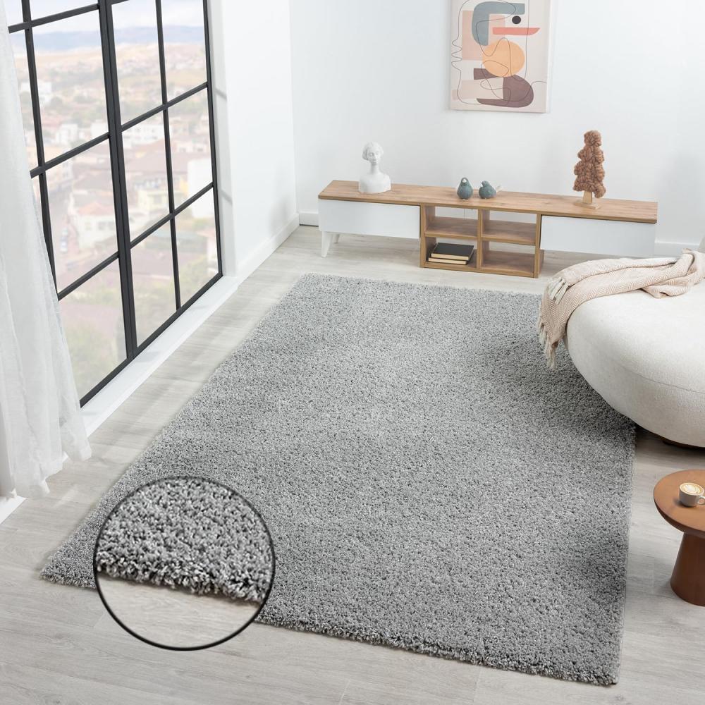 VIMODA Prime Shaggy Hochflor Langflor Teppich Einfarbig Modern Grau, Maße:150 cm Quadrat Bild 1