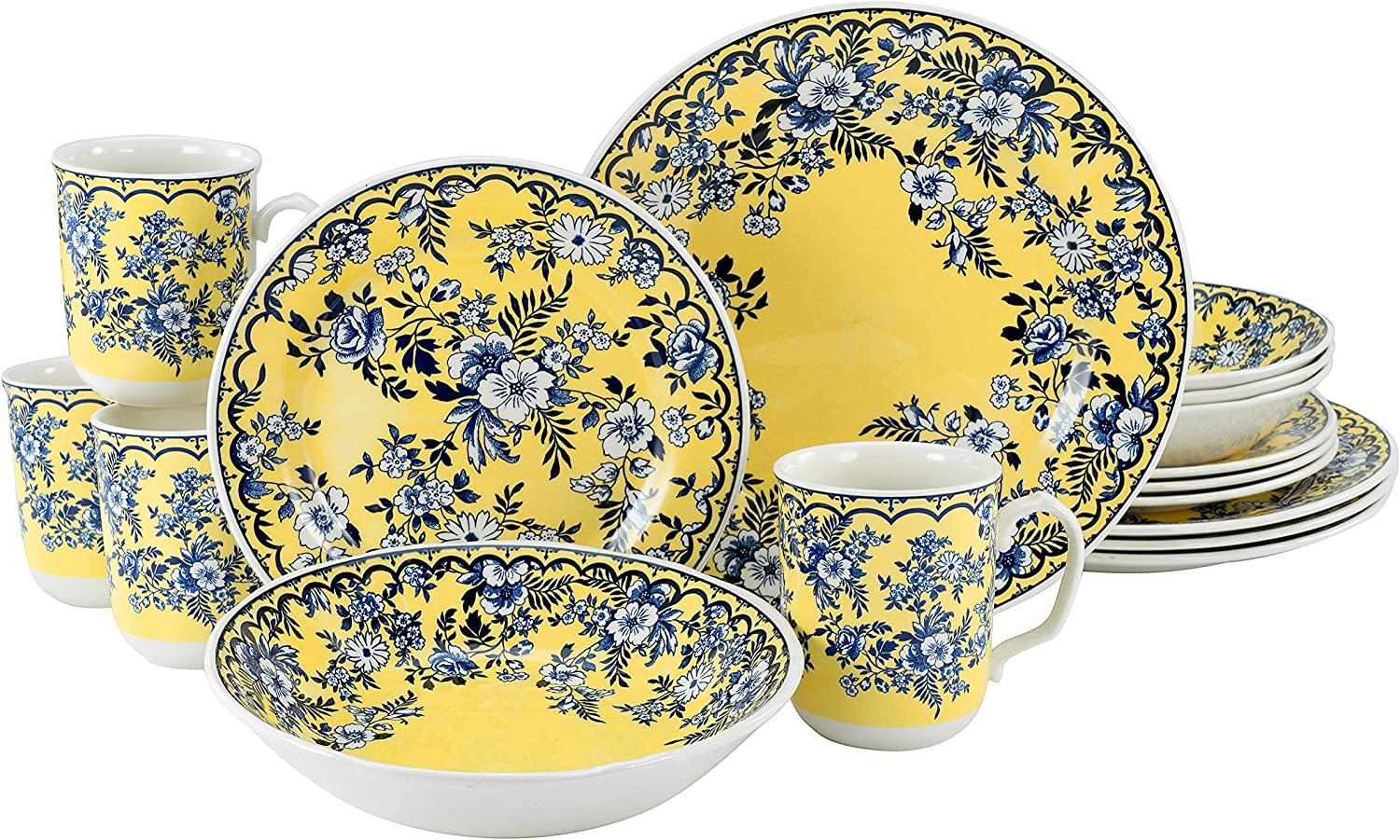 CreaTable 22246 Kombiservice Ming Flower für 4 Personen, Steingut, gelb/blau (1 Set, 16-teilig) Bild 1