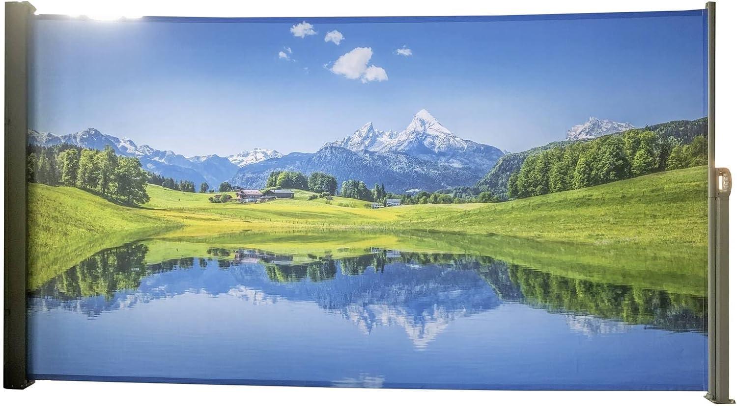 Seitenmarkise Motiv Bergsee silbergrau 160x300 Markise Seite Balkon Sichtschutz Bild 1