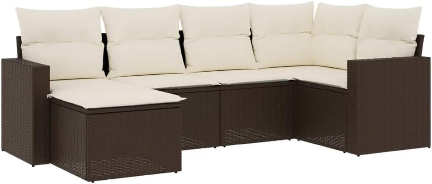 vidaXL 6-tlg. Garten-Sofagarnitur mit Kissen Braun Poly Rattan Bild 1