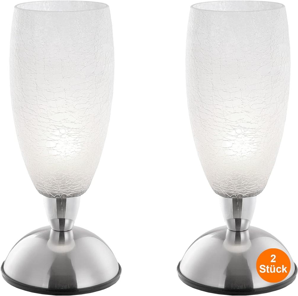 Nachttischlampe Touch 2er Set Tischlampe Modern Glas Weiß Silber Wohnzimmer Bild 1