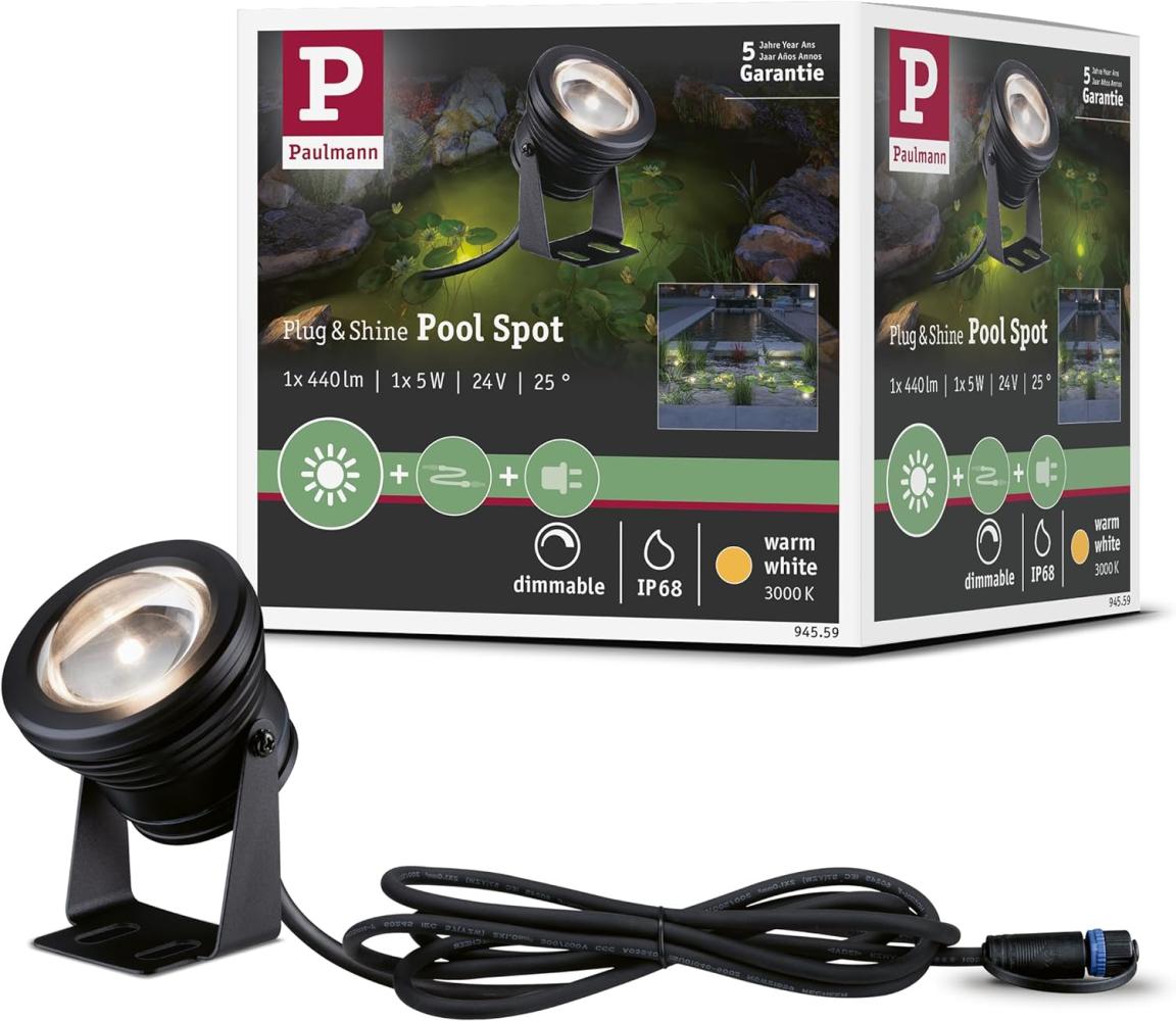 Paulmann No. 94559 Plug&Shine LED Spot Teichleuchte IP68 5W mit 2m Kabel Bild 1