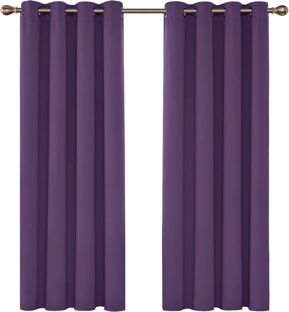 Deconovo Blickdichte Gardinen mit Ösen Vorhang Thermo Verdunkelung Schlafzimmer, 114x132 cm(HöhexBreite), Dunkelviolett, 2er Set Bild 1