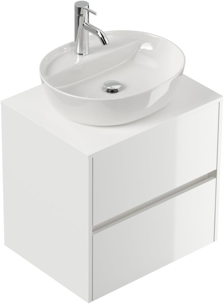 Badmöbel Taifun 60cm mit ovalem Aufsatzwaschbecken weiß Hgl : Weiss hochglanz Bild 1