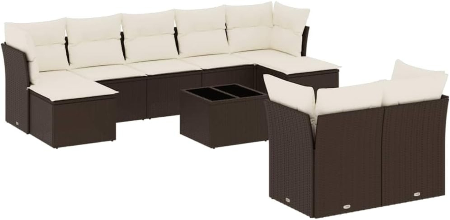 vidaXL 10-tlg. Garten-Sofagarnitur mit Kissen Braun Poly Rattan 3218323 Bild 1