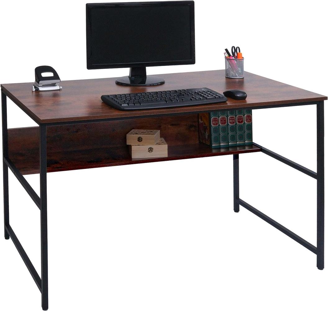 Schreibtisch HWC-K80, Bürotisch Computertisch Arbeitstisch Ablage, Metall MDF 120x60cm ~ braun Bild 1