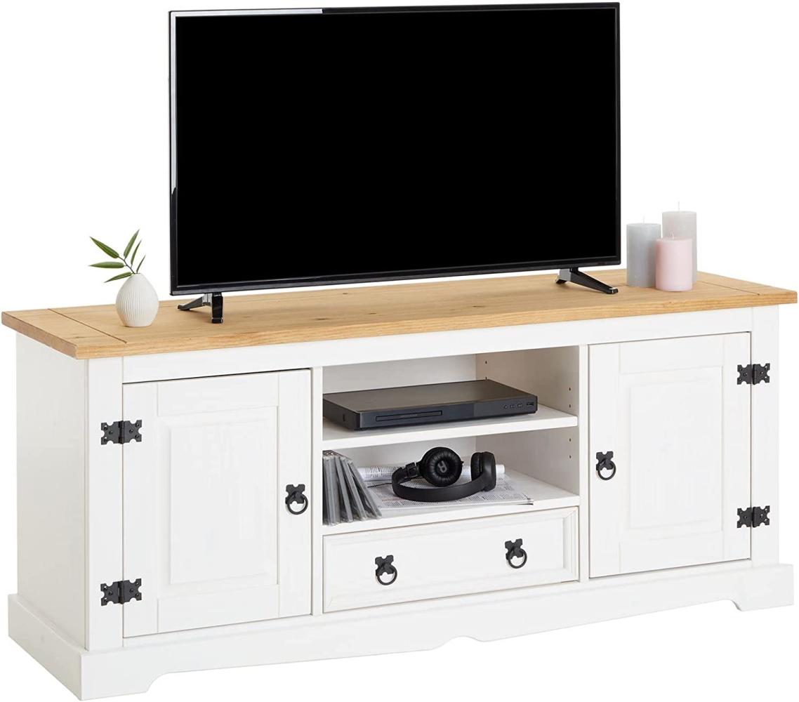 IDIMEX Lowboard Tequila im Mexiko Stil in weiß/braun, Elegante TV Bank mit 2 Fächern aus massiver Kiefer, TV Unterschrank mit Türen und Schubladen Bild 1