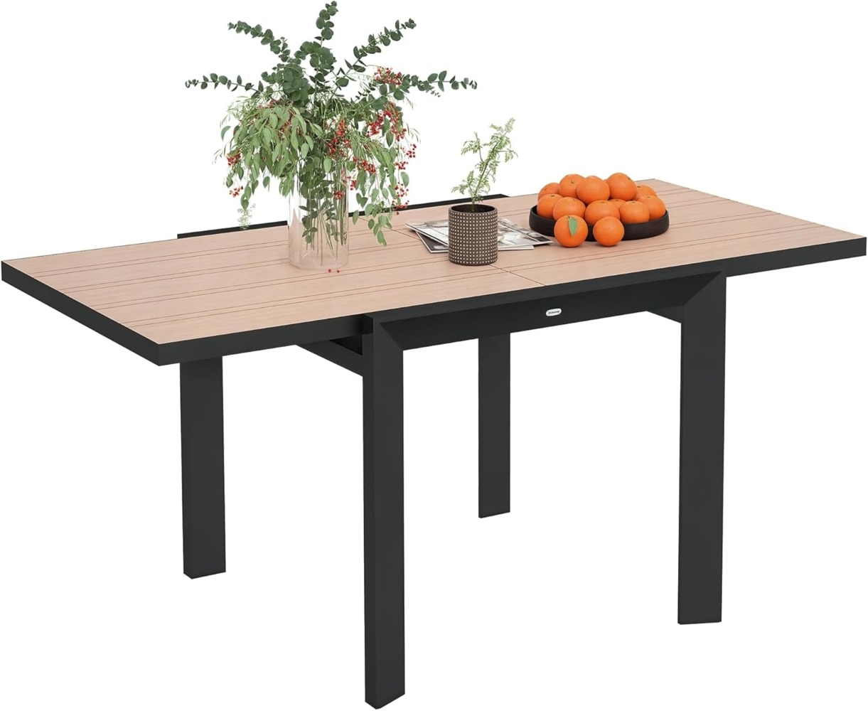 Outsunny Gartentisch für 6 Personen (wetterfest Buffettisch, 1-St, ausziehbarer Balkontisch), 80,160 x 80 cm, für Garten, Terrasse Balkon Naturholz Bild 1