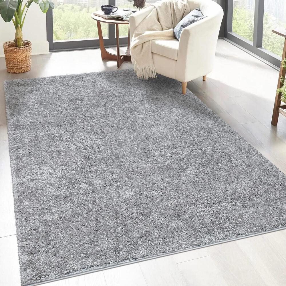 carpet city Shaggy Hochflor Teppich - 133x190 cm - Grau - Langflor Wohnzimmerteppich - Einfarbig Uni Modern - Flauschig-Weiche Teppiche Schlafzimmer Deko Bild 1