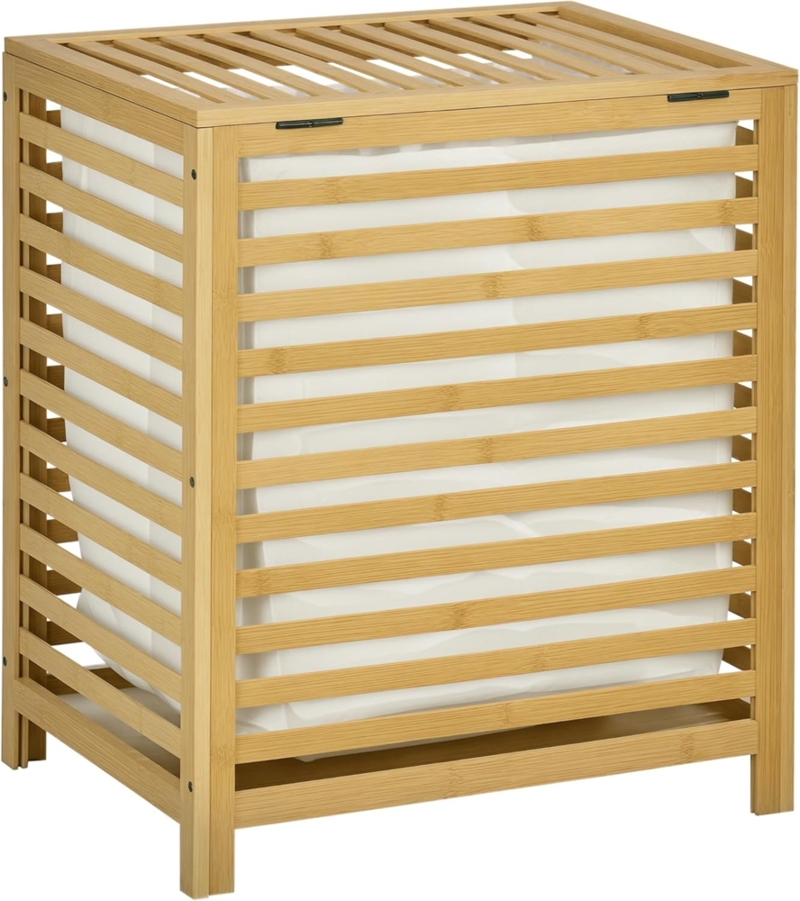 HOMCOM Wäschekorb 55L, Wäschesammler mit Deckel, Entnehmbarem Wäschesack (Wäschebox, 1 St, Wäschetruhe), Bambus, 50 x 36 x 60 cm, Natur Bild 1