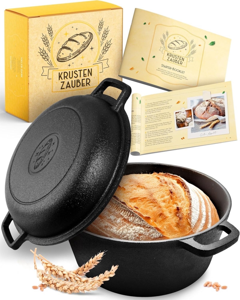Krustenzauber Kasserolle Gusseisen Topf als Kochtopf, Schmortopf oder Brotbackform Bild 1