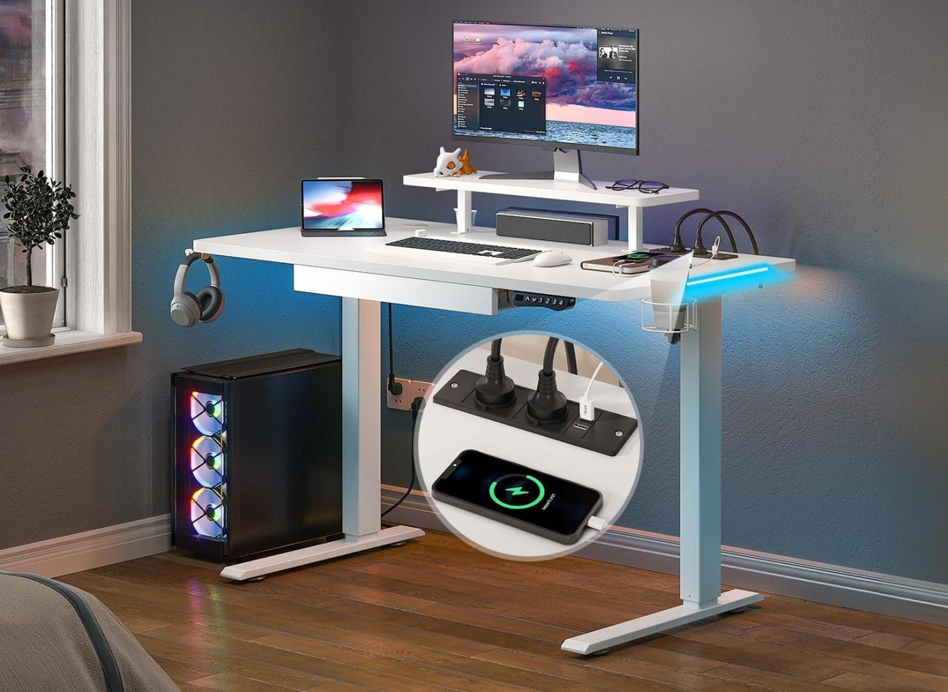 YITAHOME Höhenverstellbarer Schreibtisch 120x60cm,Schreibtisch Höhenverstellbar Elektrisch mit Steckdose,Ergonomischer Steh-Sitz Tisch mit Vierteilige Tischplatte, Computertisch mit Memory Funktion Bild 1