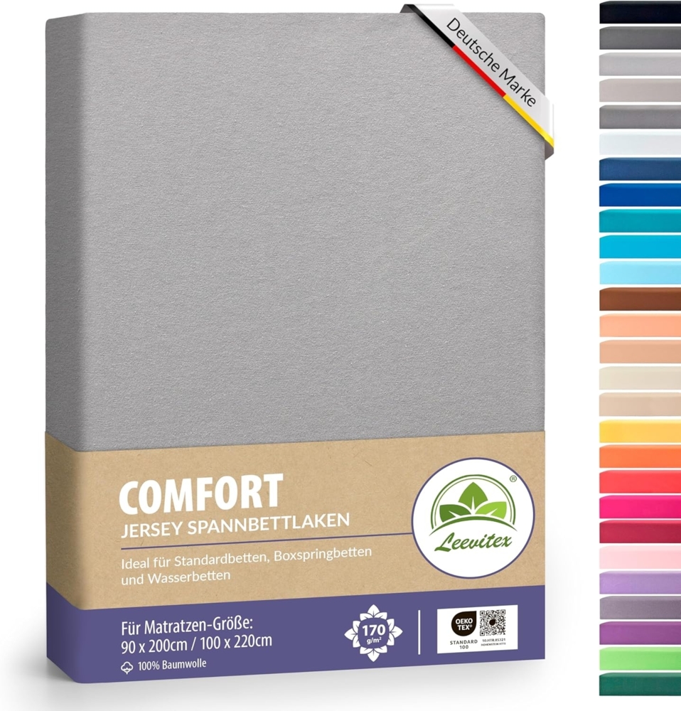 leevitex® Spannbettlaken Premium 170g/m², Gummizug: rundum, schwer und dick, 100% Jersey-Baumwolle, auch Boxspringbett geeignet Bild 1