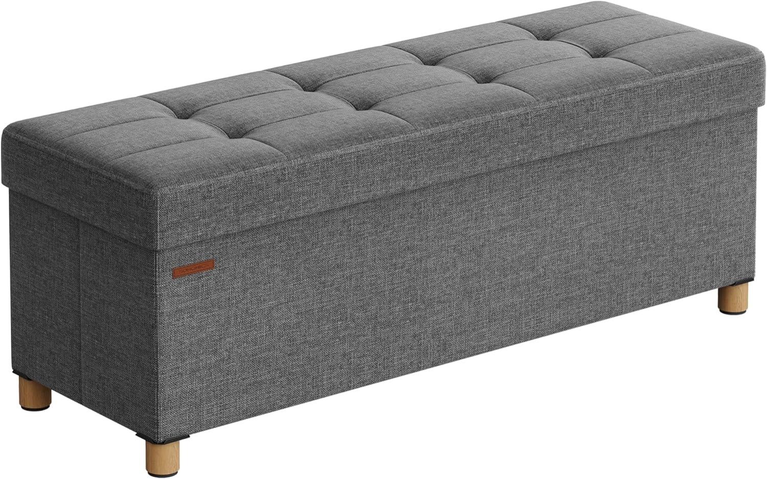 Songmics Sitzbank mit Stauraum, Schuhbank, klappbare Sitztruhe, Aufbewahrungsbox, Fußbank, 38 x 110 x 40 cm, für Wohnzimmer, Schlafzimmer, dunkelgrau Bild 1