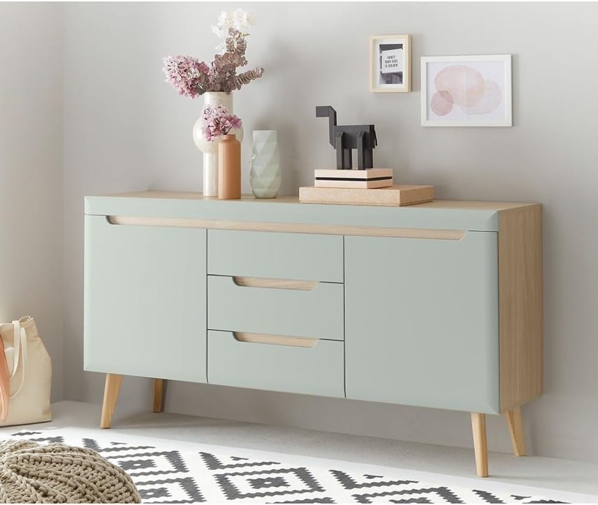 Lomadox Sideboard STOCKTON-61, grün mit Eiche Nb, 2 Türen, 3 Schubkästen, B/H/T 160/83/40cm Bild 1