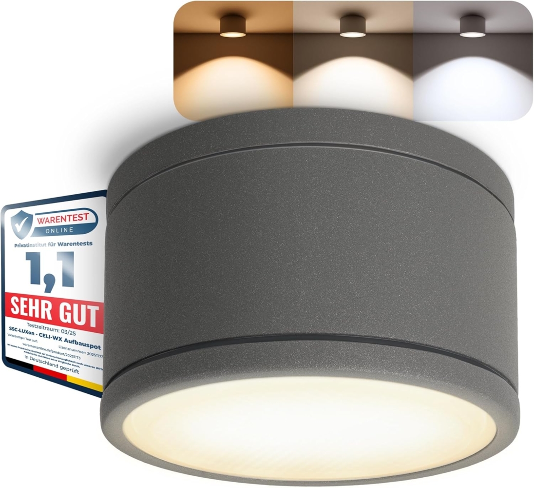 SSC-LUXon LED Außen-Deckenleuchte CELI-WX Bad Aufbauleuchte flach IP44 anthrazit mit LED GX53 Lampe 3W, Warmweiß Bild 1