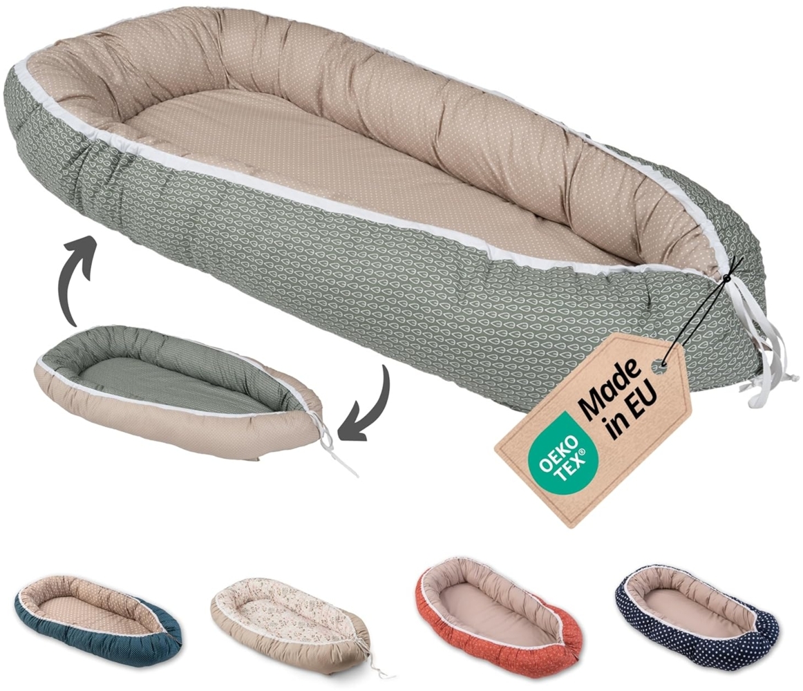 ULLENBOOM Babynest - 100% OEKO-TEX Materialien & Made in EU, Blätterzauber - Babynestchen Neugeborene aus kuscheliger Baumwolle, Ideal als Reisebett & Kuschelnest geeignet Bild 1