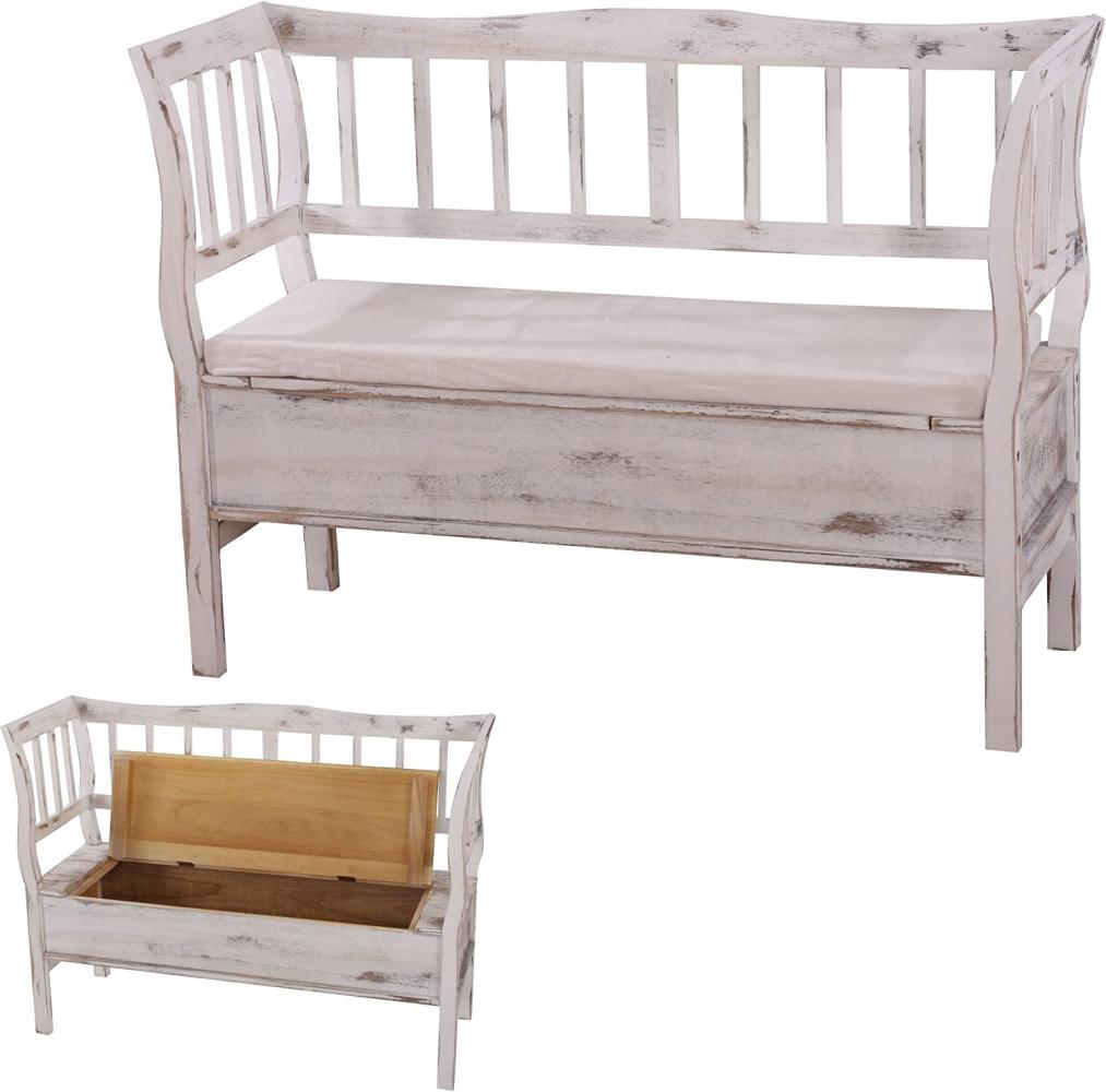 Sitzbank T207, Bank Truhenbank Holzbank Aufbewahrungstruhe, Staufach Kissen Holz 119cm ~ weiß, shabby Bild 1