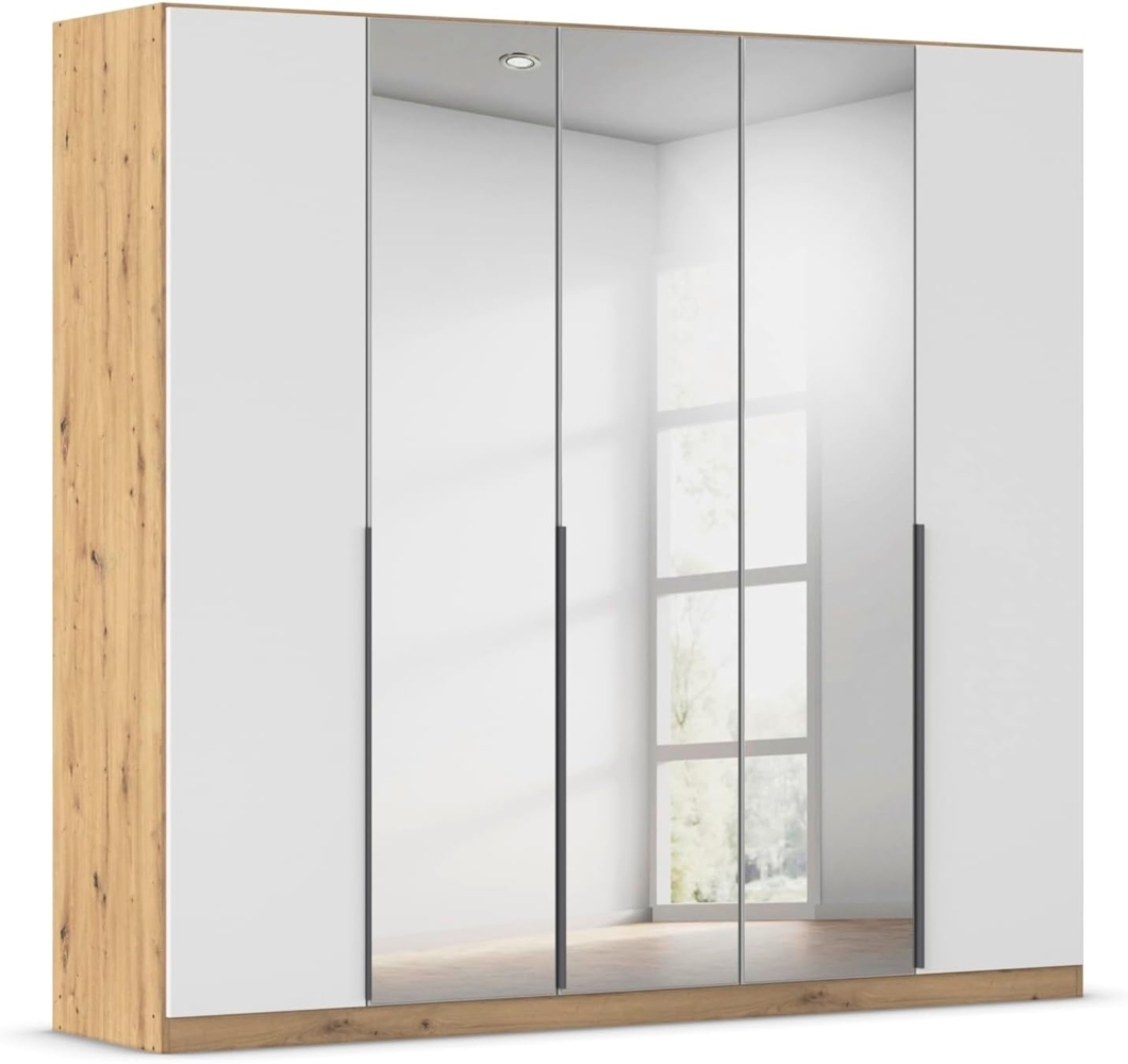 Rauch Möbel Alabama, Kleiderschrank, Garderobe, 5-türig, Zubehör Premium, 3 Kleiderstangen, 6 Einlegeböden, Schubladeneinsatz, Farbe Weiß/Eiche Artisan, Holz, Griff Grau metallic, 226 x 210 x 54 cm Bild 1