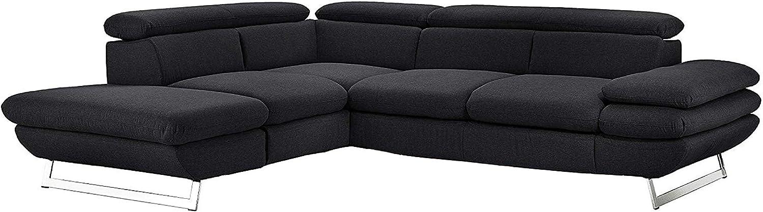 Mivano Ecksofa Prestige, Modernes Schlafsofa in L-Form mit Ottomane und Bettfunktion, Kopfstützen und Armlehne verstellbar, 265 x 74 x 223, Strukturstoff, schwarz Bild 1