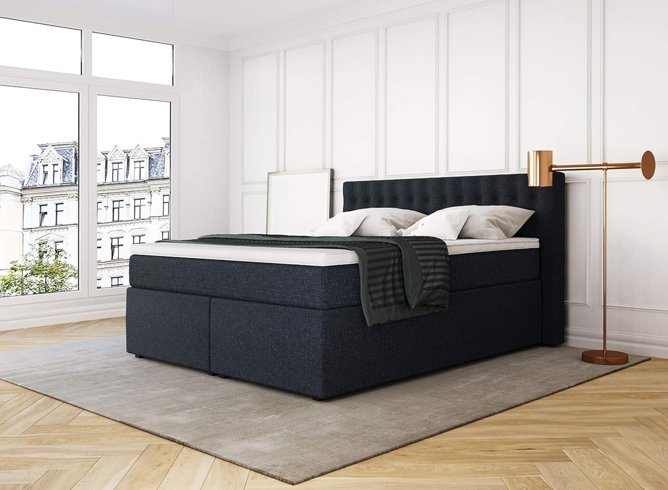 Betten Jumbo King Boxspringbett 180x200 cm 7-Zonen TFK Härtegrad H3 und Visco-Topper | Farbe Marineblau | div. Größen verfügbar Bild 1